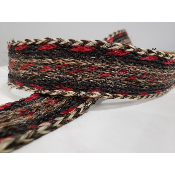 Braided Horse Hair Belt With Engraving On Leather‎ 40 Acorns Vintage Browns - Picture 4 of 8